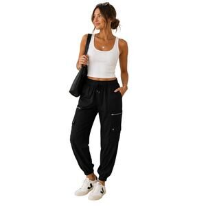 Banana Republic Women's Black Cargo Jogger Pants Size L Lyocell Drawstring